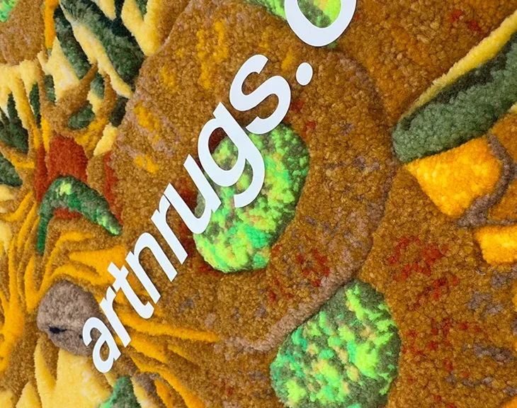 Back of the Sunflowers wall rug with attached hanging loops.