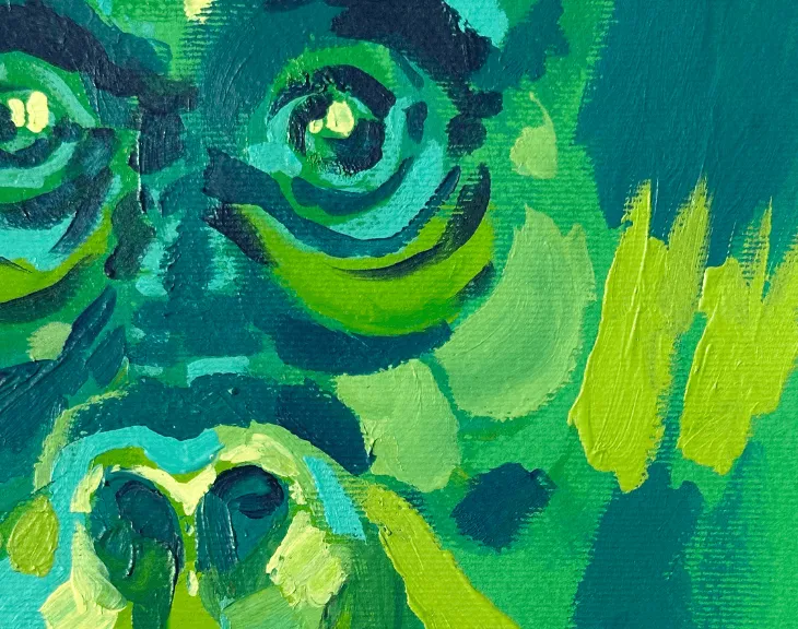 Close-up view of Smiling Orangutan painting 1