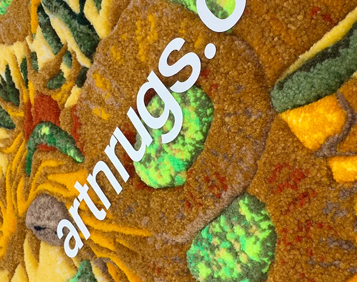 Rückseite des Van Gogh Sonnenblumen-Wandteppichs mit robustem Rücken und angebrachtem Aufhängeschlaufen